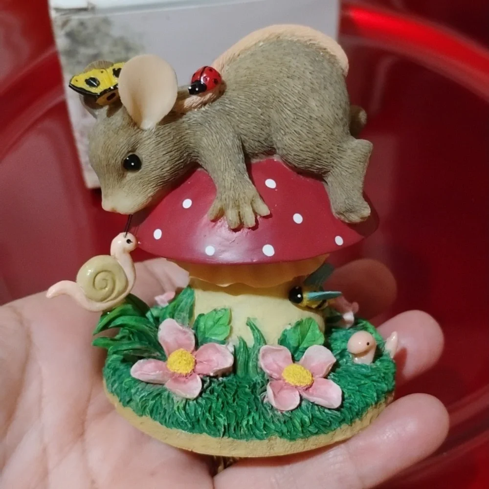Fitz & Floyd Mouse Figurine on Red Mushroom 1999